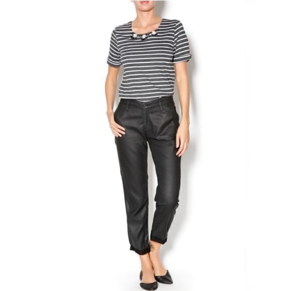 Adriano Goldschmied AG Women’s Black The Tristan Tailored Trouser in Waxed Leath